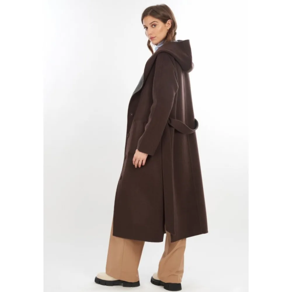 Positano Bi Marron Fonce/Gris - Manteau Long En Laine A Capuche^OAKWOOD Shop