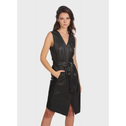 Rebecca Noir - Robe Portefeuille En Cuir Veritable^OAKWOOD New