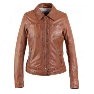 Recital 6 Cognac - Blouson Col Chemise En Cuir Veritable Effet Lave^OAKWOOD Discount