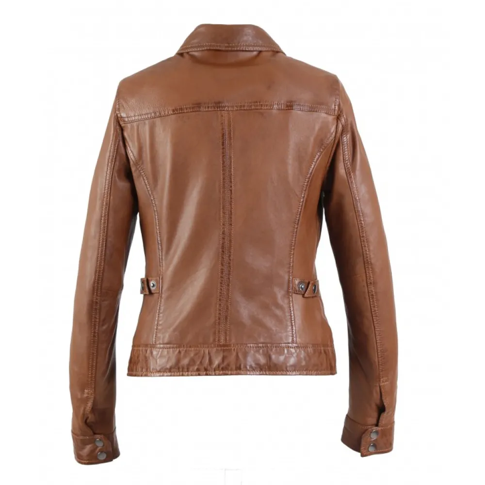 Recital 6 Cognac - Blouson Col Chemise En Cuir Veritable Effet Lave^OAKWOOD Discount