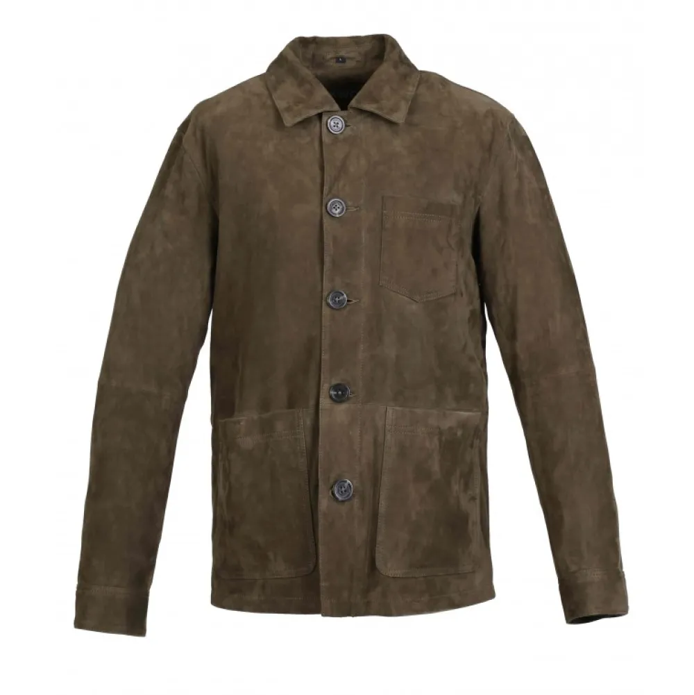 Riccardo Vert Fonce - Veste Col Chemise En Cuir Veritable De Chevre Velours^OAKWOOD Best