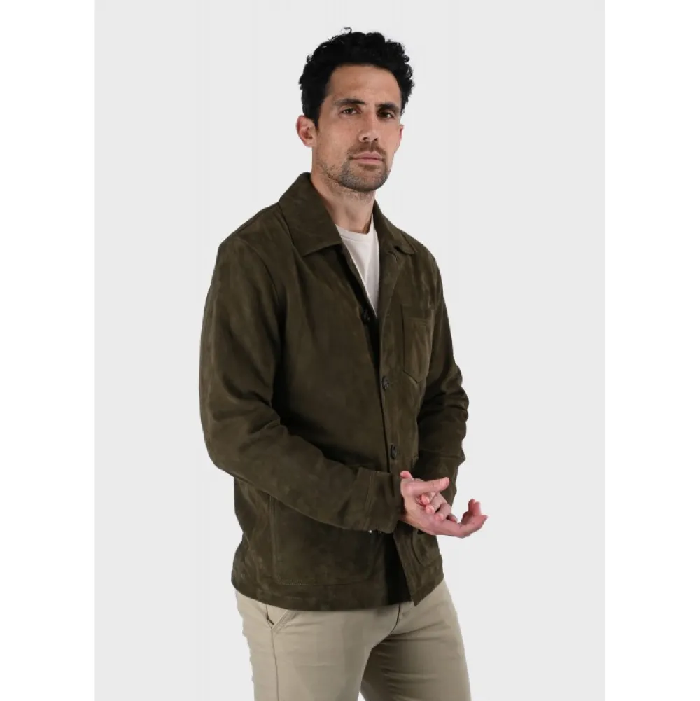 Riccardo Vert Fonce - Veste Col Chemise En Cuir Veritable De Chevre Velours^OAKWOOD Best