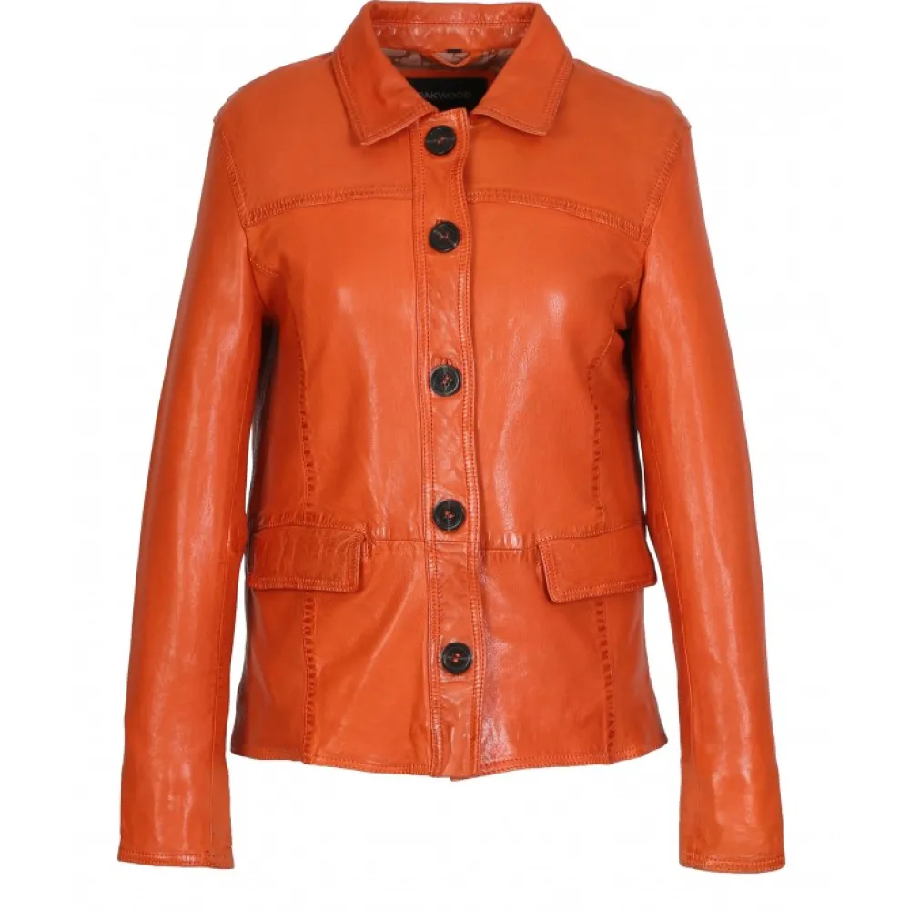 Romana Orange - Veste En Cuir Veritable De Mouton Effet Lave^OAKWOOD Best