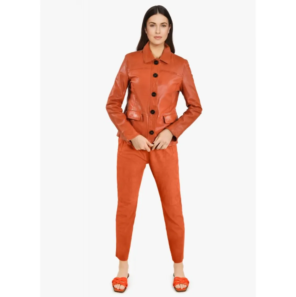 Romana Orange - Veste En Cuir Veritable De Mouton Effet Lave^OAKWOOD Best