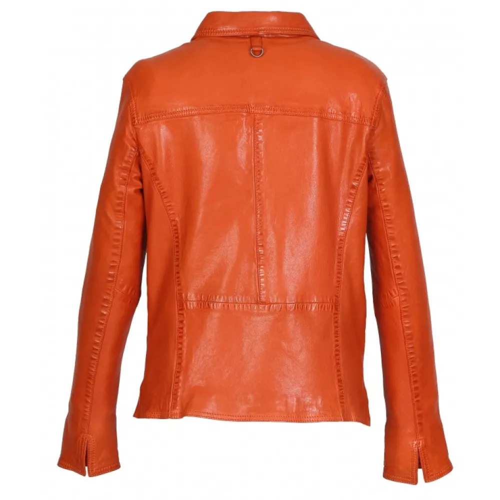 Romana Orange - Veste En Cuir Veritable De Mouton Effet Lave^OAKWOOD Best