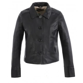 Rosalie Noir - Veste Courte Col Chemise En Cuir Veritable^OAKWOOD Store