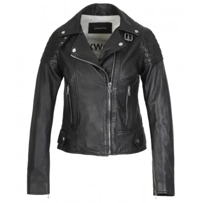 Sasha 6 Noir - Blouson Inspiration Motard En Cuir Veritable^OAKWOOD Shop