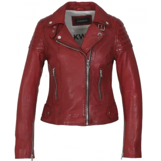 Sasha 6 Rouge - Blouson Inspiration Motard En Cuir Veritable^OAKWOOD Online