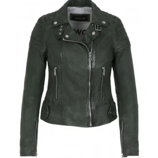 Sasha 6 Vert - Blouson Inspiration Motard En Cuir Veritable^OAKWOOD Shop