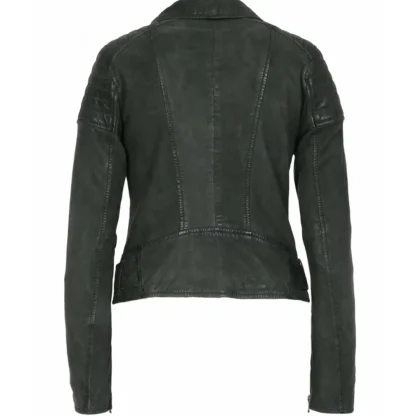 Sasha 6 Vert - Blouson Inspiration Motard En Cuir Veritable^OAKWOOD Shop