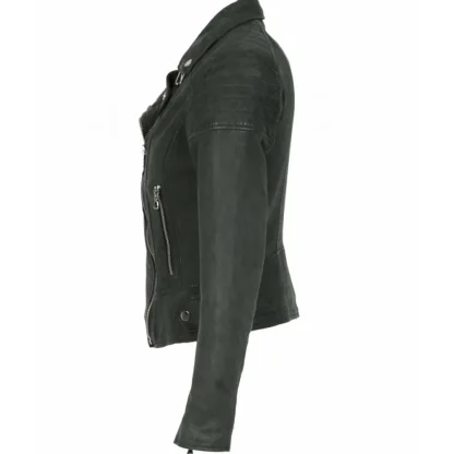 Sasha 6 Vert - Blouson Inspiration Motard En Cuir Veritable^OAKWOOD Shop