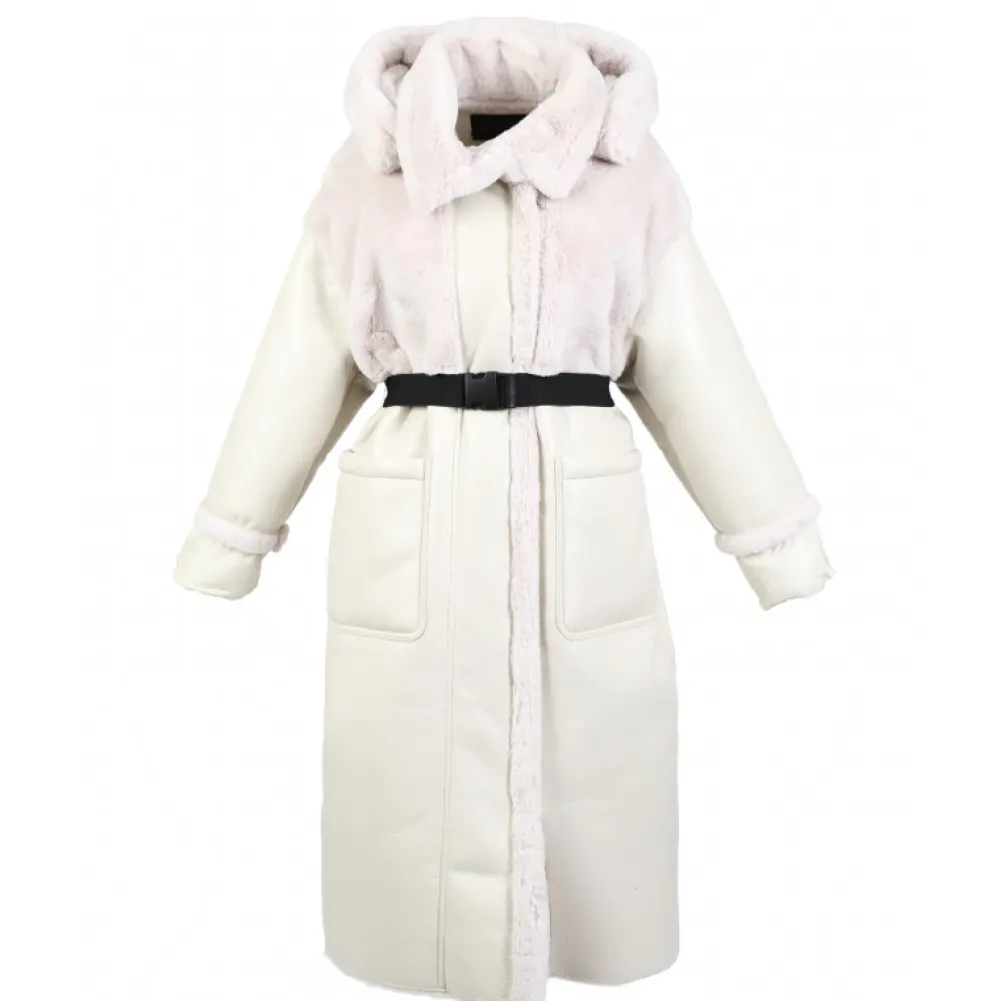 Sofia Coquille - Manteau Long Tri-Matiere Fausse Fourrure / Similicuir / Nylon Doudoune^OAKWOOD Discount