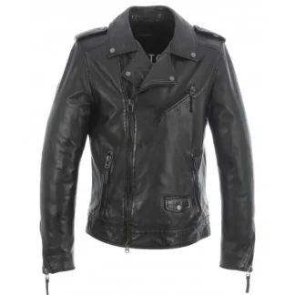 Soldier Noir - Blouson Biker A Fermeture Asymetrique En Cuir Veritable Effet Lave^OAKWOOD Cheap