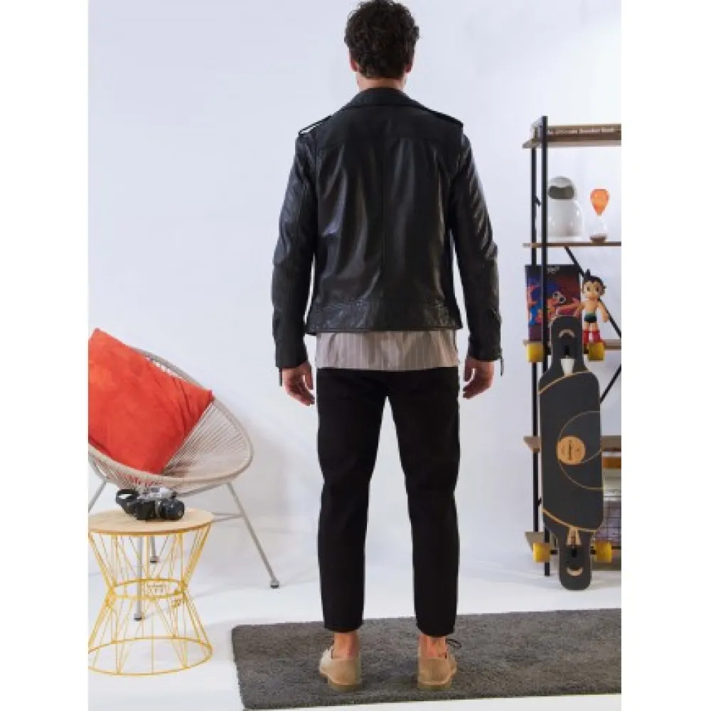 Soldier Noir - Blouson Biker A Fermeture Asymetrique En Cuir Veritable Effet Lave^OAKWOOD Cheap