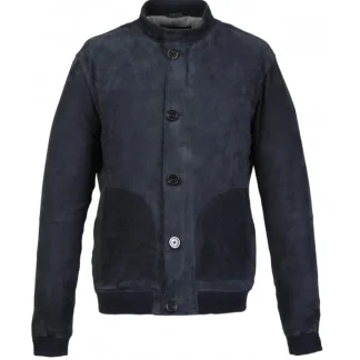 Supporter Bleu Marine - Blouson En Cuir Veritable De Chevre Velours^OAKWOOD Clearance