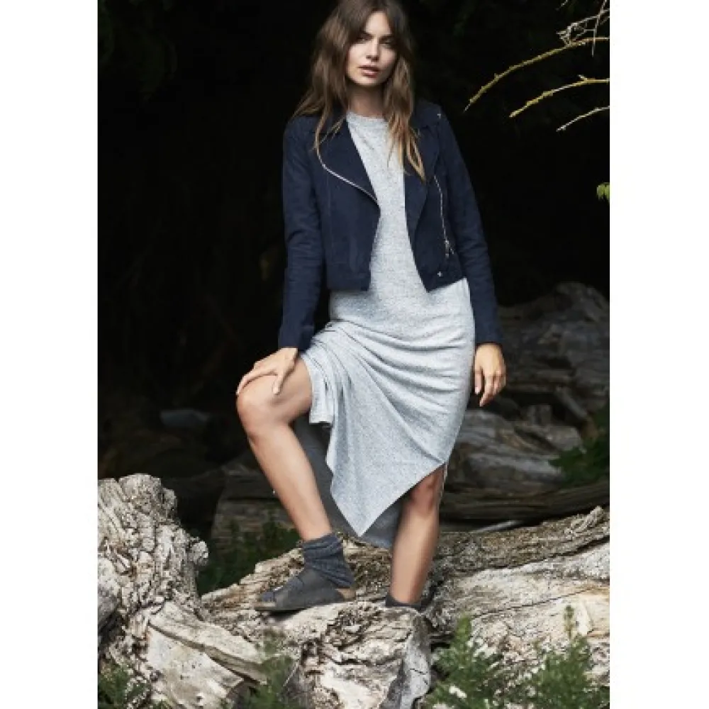 Zulina Bleu Marine - Blouson Biker Court Cuir Veritable Chevre Velours^OAKWOOD Discount