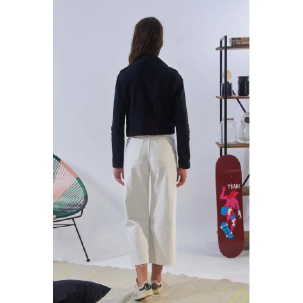 Zulina Bleu Marine - Blouson Biker Court Cuir Veritable Chevre Velours^OAKWOOD Discount