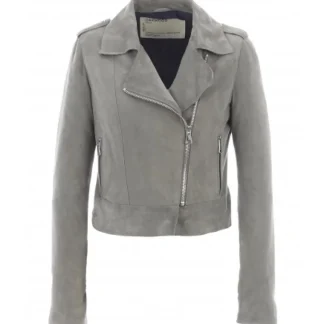 Zulina Gris - Blouson Biker Court Cuir Veritable Chevre Velours^OAKWOOD Discount